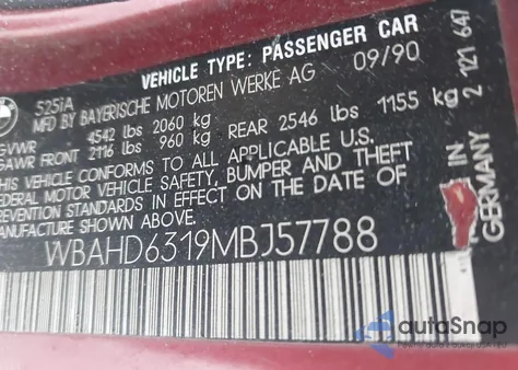 1991 BMW 525 I Automatic z USA, uszkodzony, nr VIN WBAHD6319MBJ57788